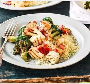Barbecued broccoli, cauliflower & halloumi
