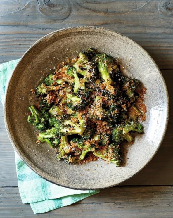 Barbecued broccoli with toasted breadcrumbs and Parmesan