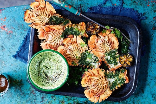 Barbecued bugs with butter and burnt lime