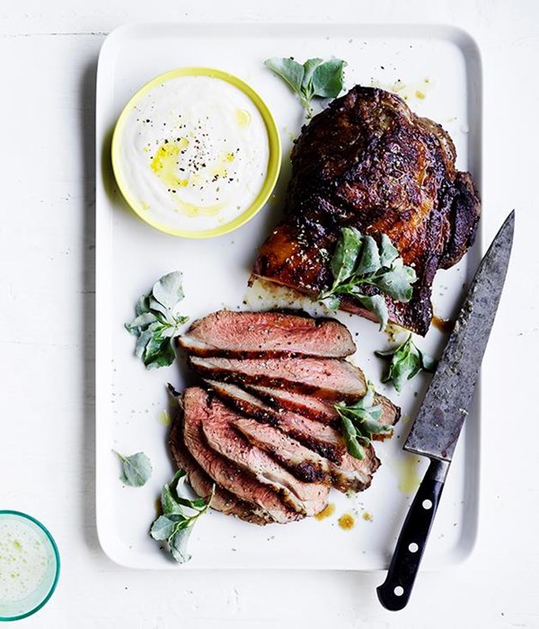 Barbecued butterflied lamb leg with saltbush rub
