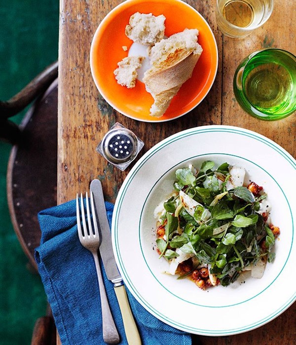 Barbecued calamari with chickpeas and preserved lemon