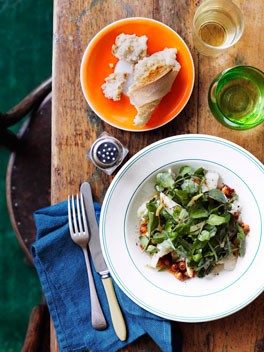 Barbecued calamari with chickpeas and preserved lemons