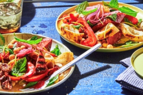 Barbecued calamari with chickpeas, chorizo and lemon pickled onion