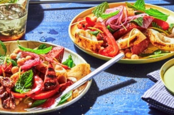 Barbecued calamari with chickpeas, chorizo and lemon pickled onion