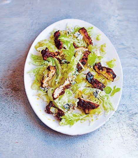 Barbecued chicken, blue cheese and pickled celery salad