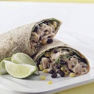 Barbecued chicken burritos