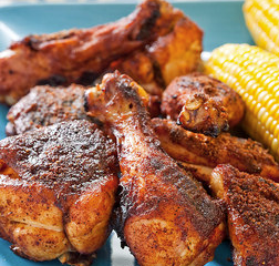 Barbecued dry-rubbed chicken