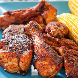 Barbecued dry-rubbed chicken