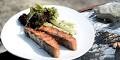 Barbecued fjord trout fillets with cucumbers