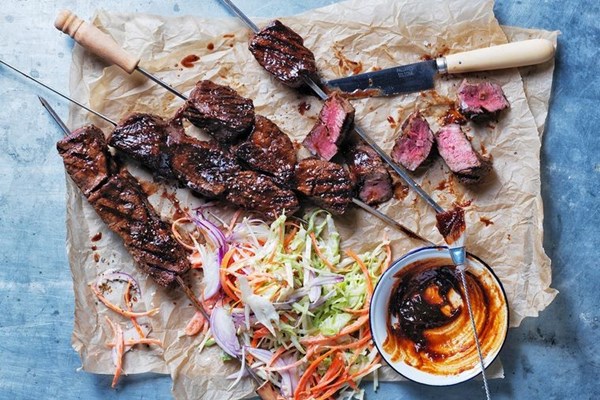 Barbecued glazed beef with iceberg slaw