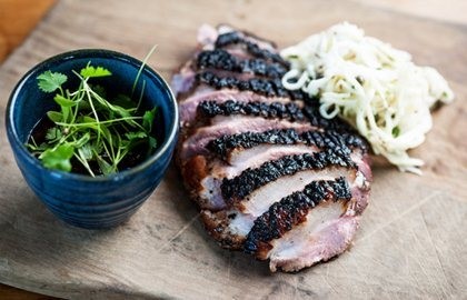 Barbecued Gressingham duck breast with white coleslaw
