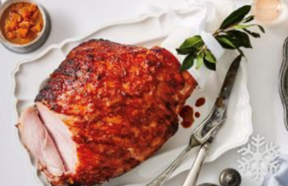 Barbecued ham with nectarine glaze