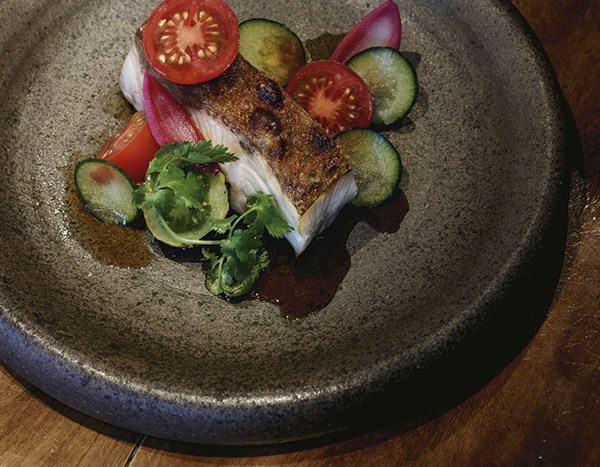Barbecued kingfish fillet with blackened tomato salsa