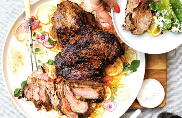 Barbecued lamb leg with salted lemons