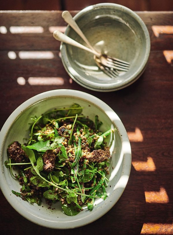 Barbecued lamb with lentil, quinoa and watercress salad