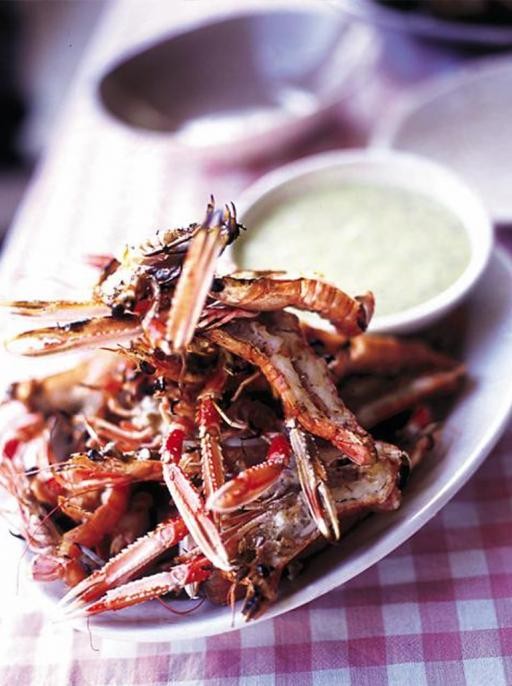 Barbecued langoustines with aioli
