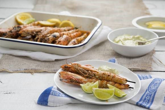 Barbecued lemon myrtle prawns with sorrel mayonnaise