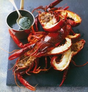 Barbecued marrons with nettle butter