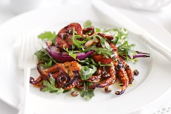 Barbecued octopus and chorizo salad