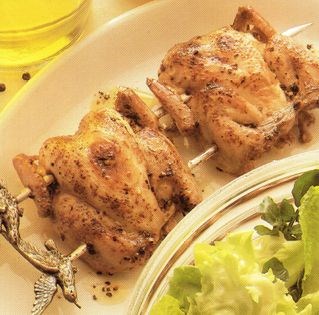 Barbecued quail with pepper marinade