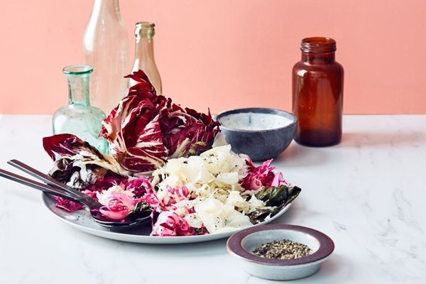 Barbecued radicchio with sauerkraut and provolone