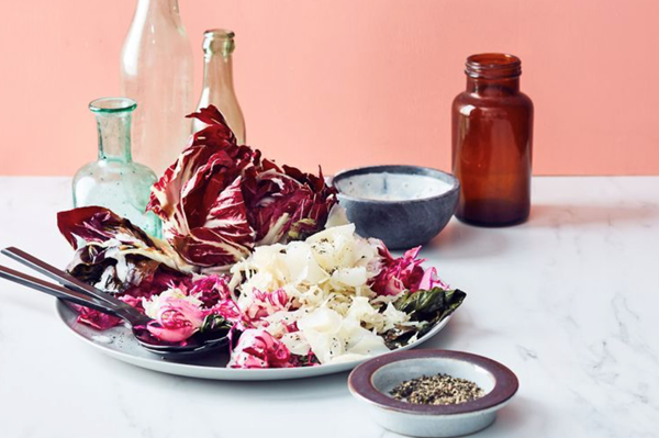 Barbecued radicchio with sauerkraut and provolone