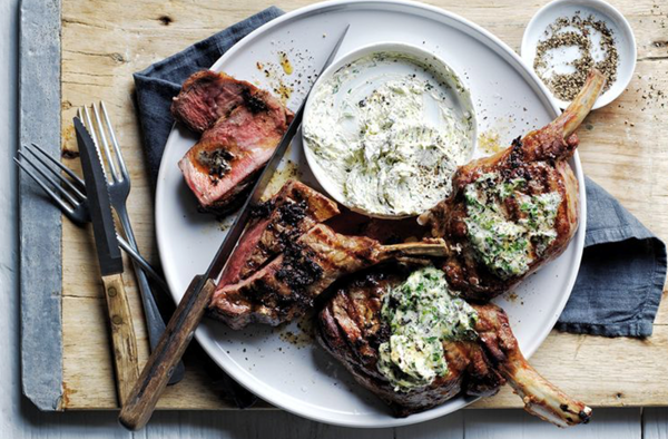 Barbecued rib-eye cutlets with nori butter