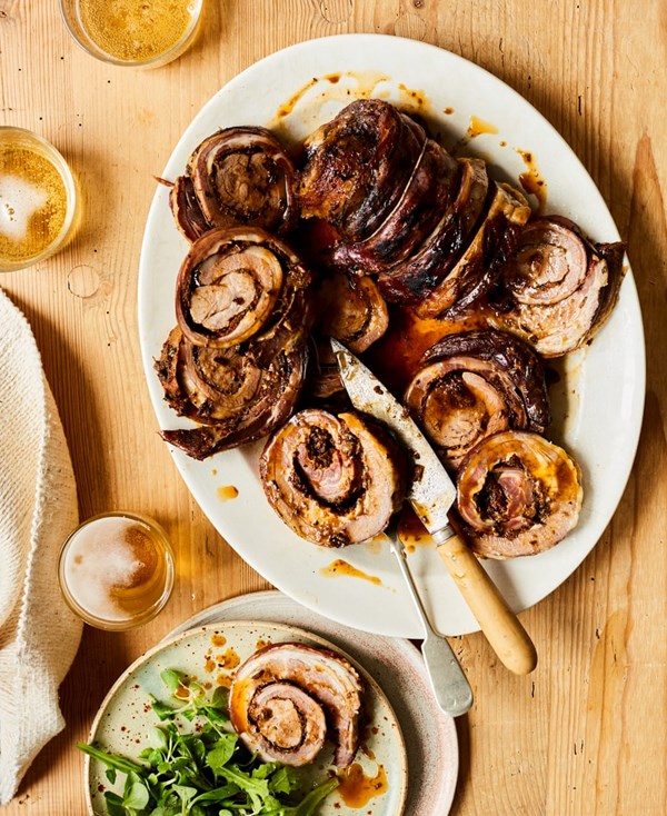 Barbecued rolled lamb