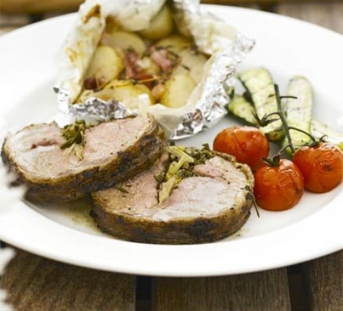 Barbecued saddle of lamb with lemon & rosemary
