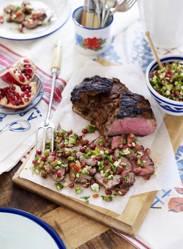 Barbecued shoulder of lamb with chopped Turkish salad