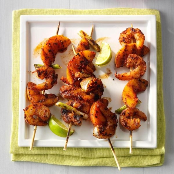 Barbecued shrimp & peach kabobs