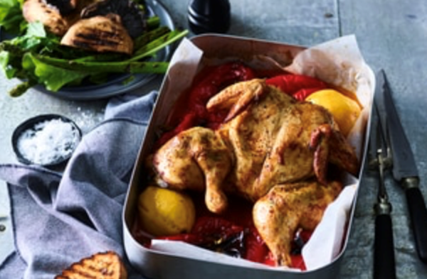 Barbecued smoky butterflied chicken