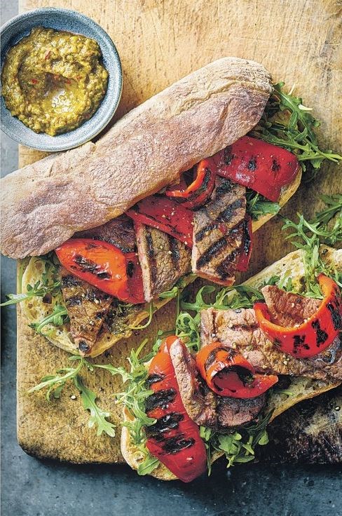 Barbecued steak sandwiches with chimichurri