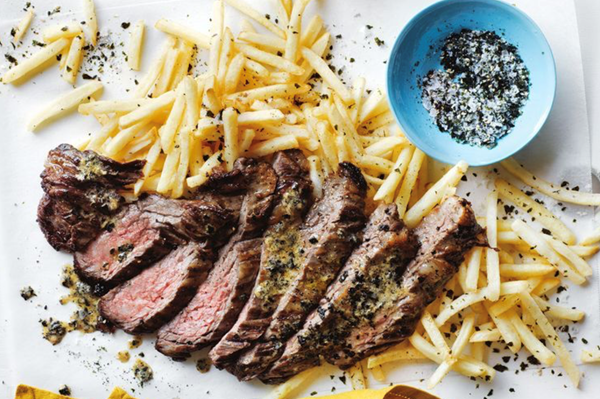 Barbecued steak with miso and seaweed butter