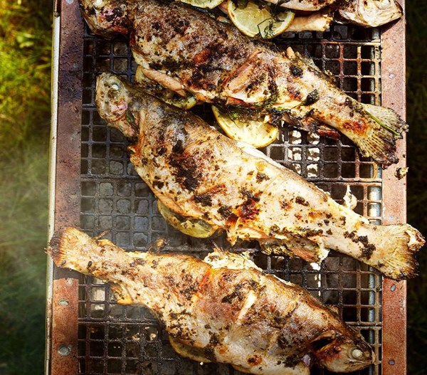 Barbecued whole trout