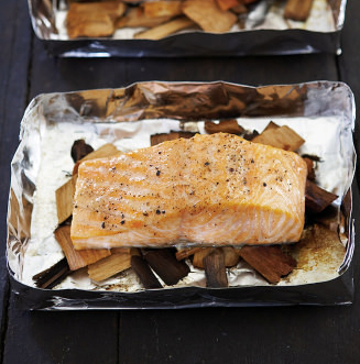 Barbecued wood-grilled salmon