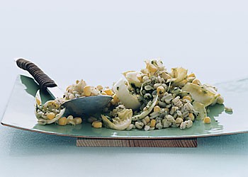 Barley and corn salad with basil chive dressing