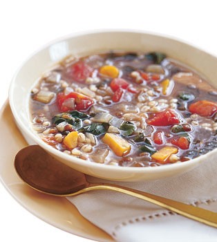 Barley and lentil soup with Swiss chard