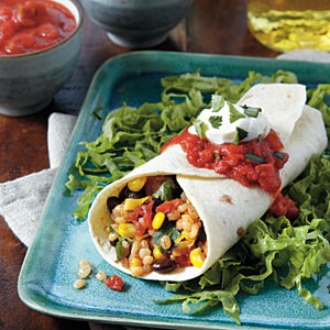 Barley, black bean, and corn burritos 