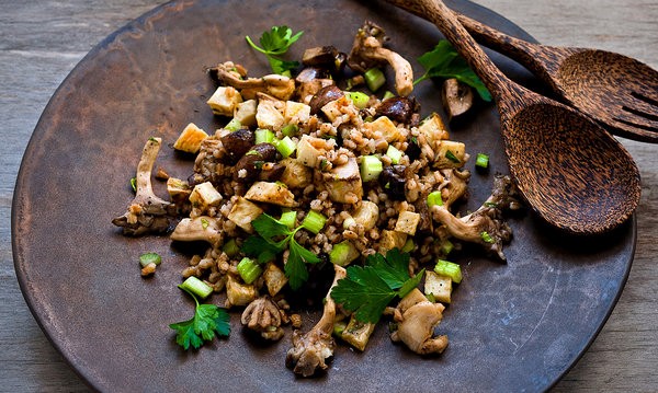 Barley, celery root and mushroom salad with scallion vinaigrette