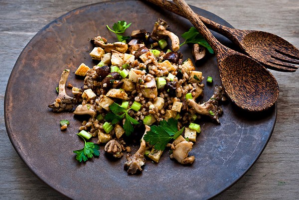 Barley, celery root, and mushroom salad