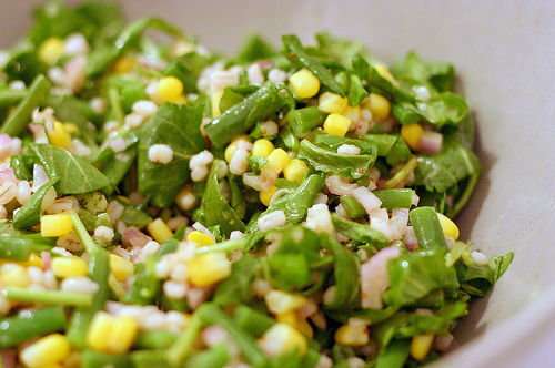 Barley, corn and haricot vert salad