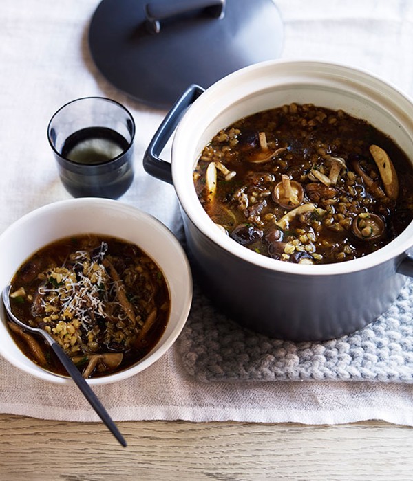 Barley, mushroom and beef broth
