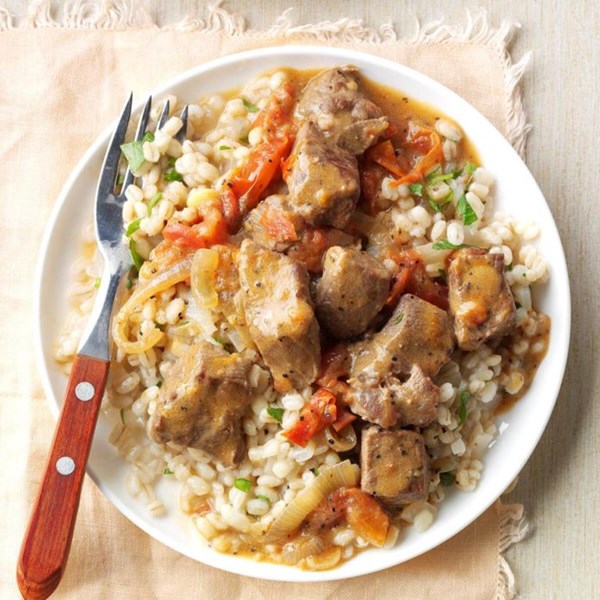 Barley risotto & beef Stroganoff