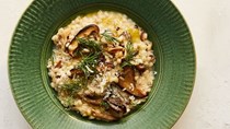 Barley risotto with mushrooms and dill