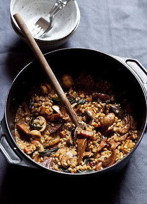 Barley 'risotto' with pine mushrooms & pancetta
