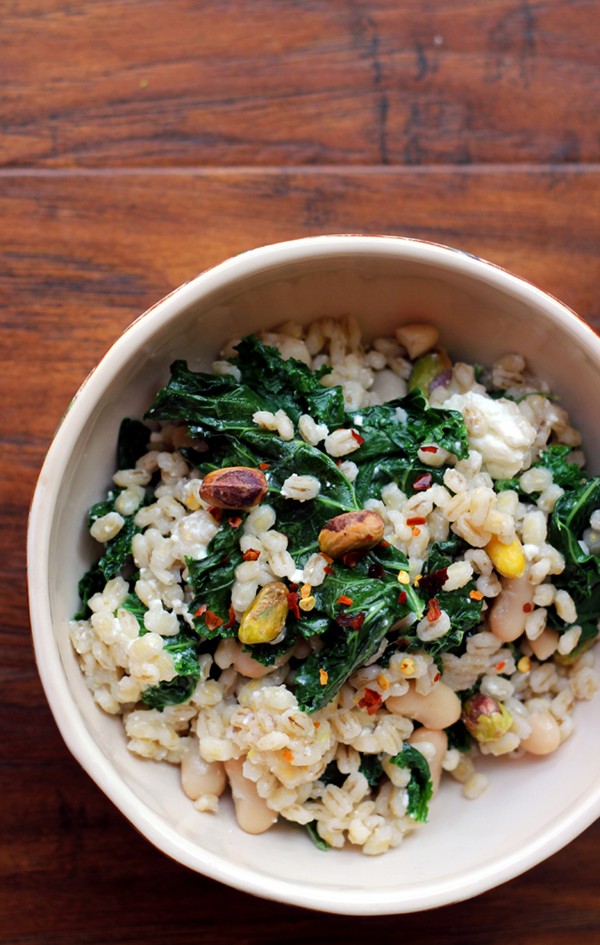 Barley salad with kale, pistachios, and feta