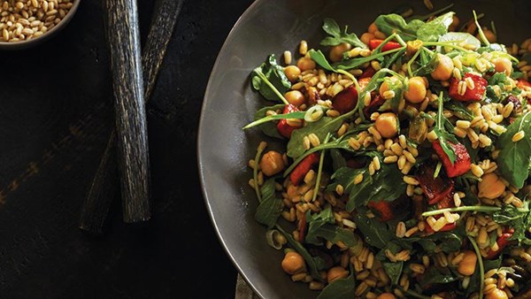 Barley salad with pan-roasted carrots and chickpeas