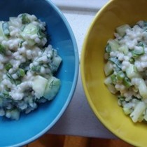 Barley salad with peas and yogurt-dill dressing