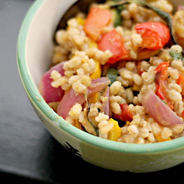 Barley salad with roasted summer vegetables